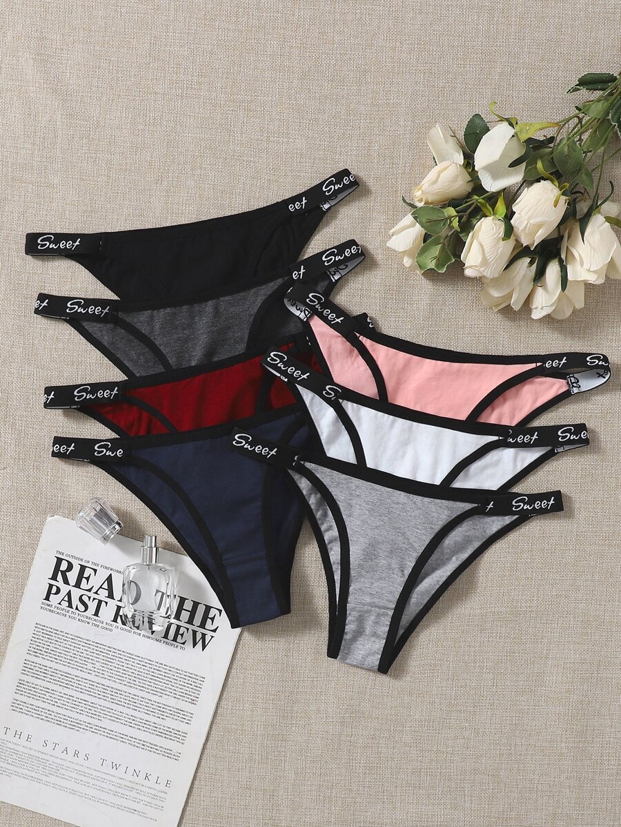 Set de 7 paquetes de tanga tipo G con diseño de letras sexys
