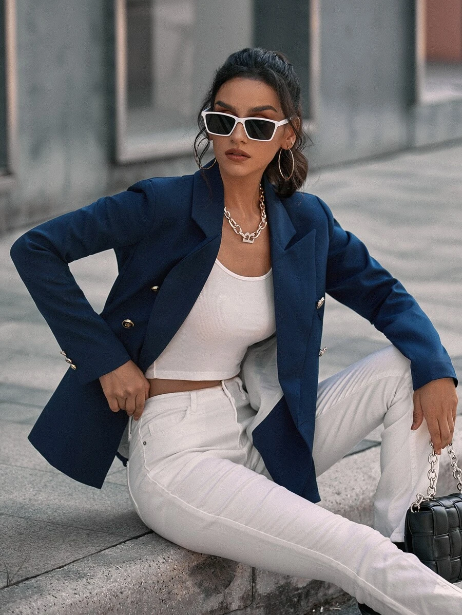 Aveloria Modichic Double Breasted Decor Pocket Blazer Workwear