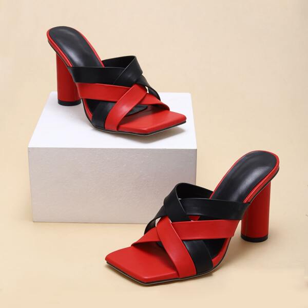 Thin Strap Chunky Heeled Mules, Multicolor