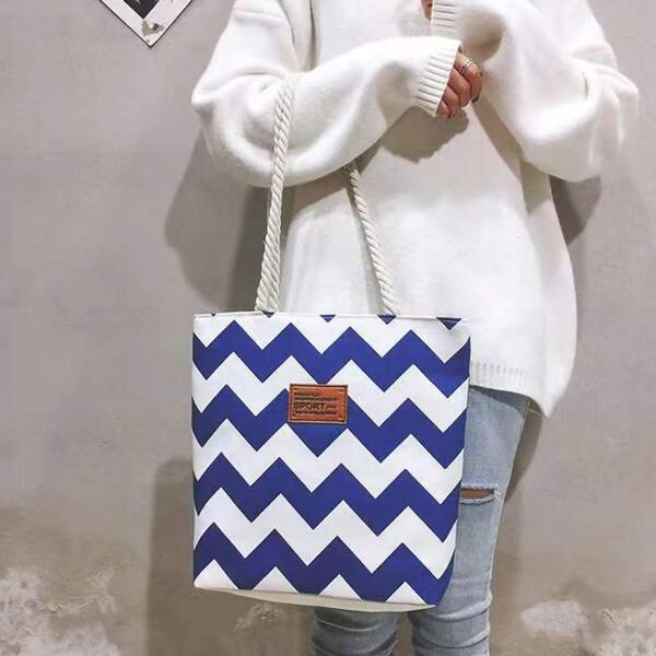 Chevron Tote Bag, Blue and white