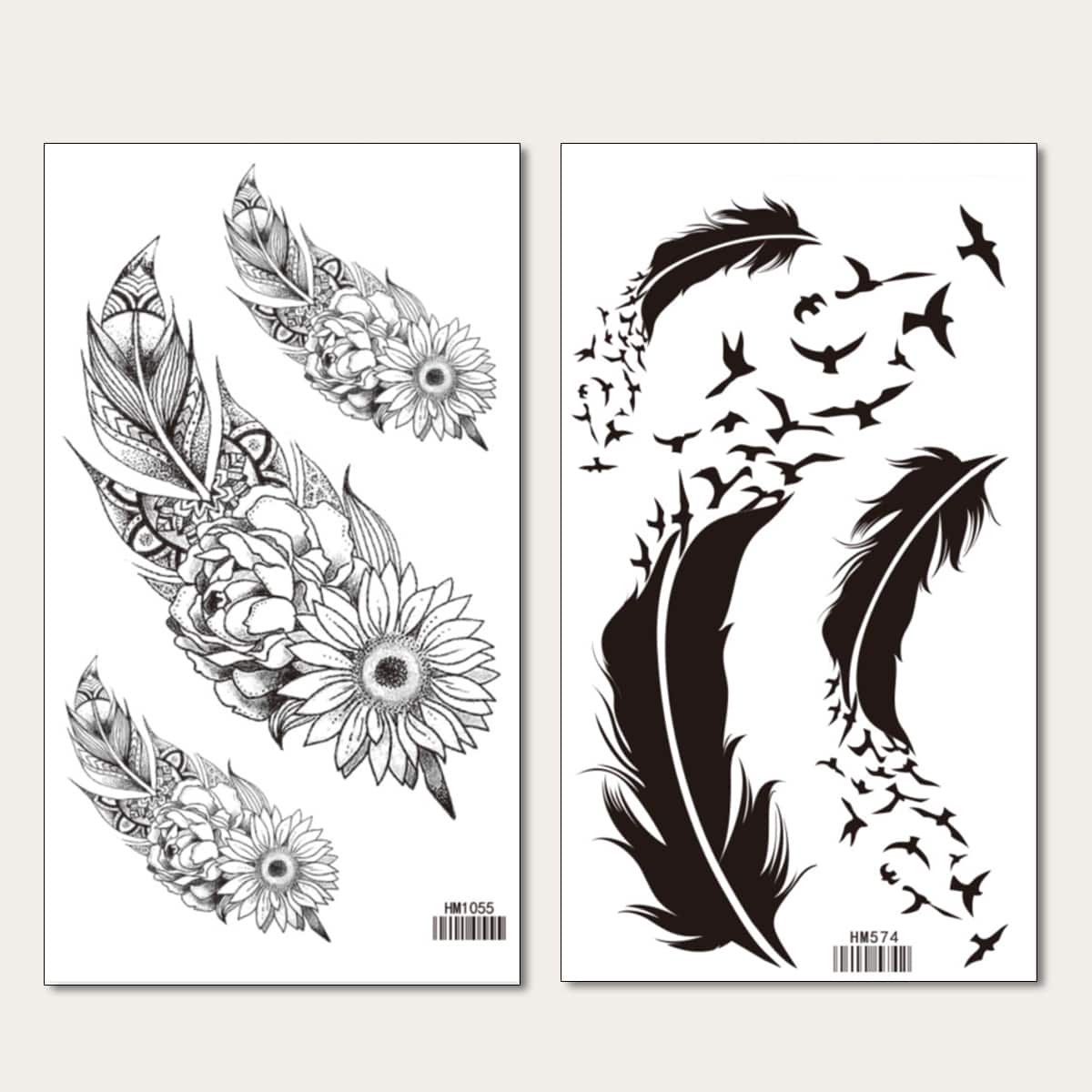 2sheets Feather Pattern Tattoo Sticker, Black 
2sheets Feather Pattern Tattoo Sticker, Black