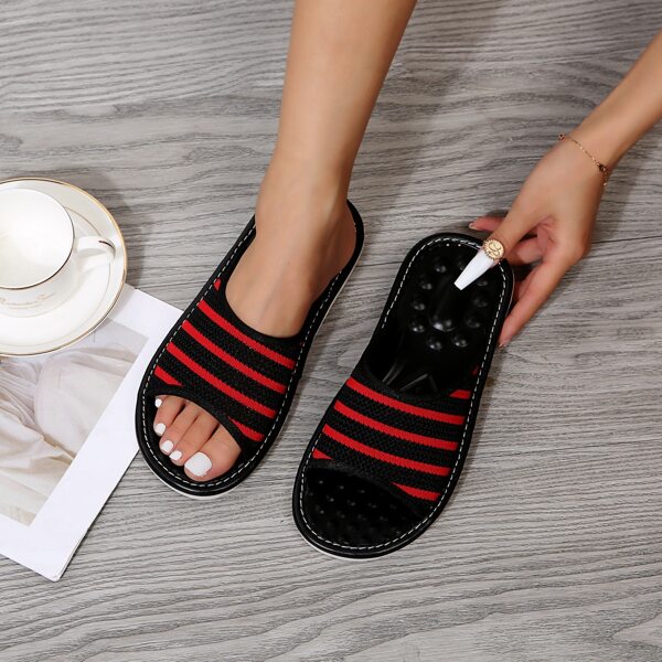 Striped Pattern Knit Detail Flat Sandals, Multicolor