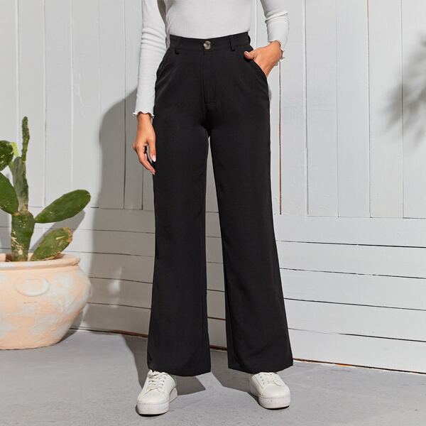 Slant Pocket Straight Leg Pants, Black