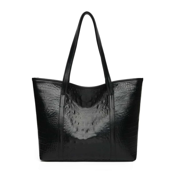 Croc Embossed Large Capacity Shoulder Tote Bag, Black