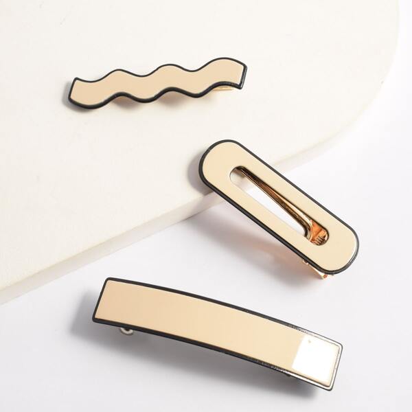 3pcs Simple Hair Clip, Apricot