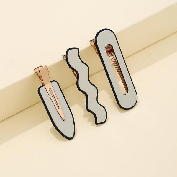3pcs Structured Hair Clip, White