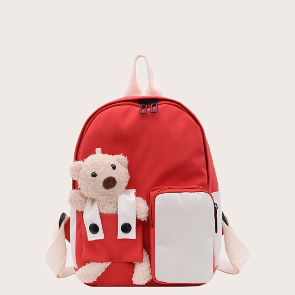 Girls Two Tone Doll Decor Backpack, Red