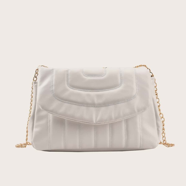 Minimalist Quilted Flap Square Bag, White