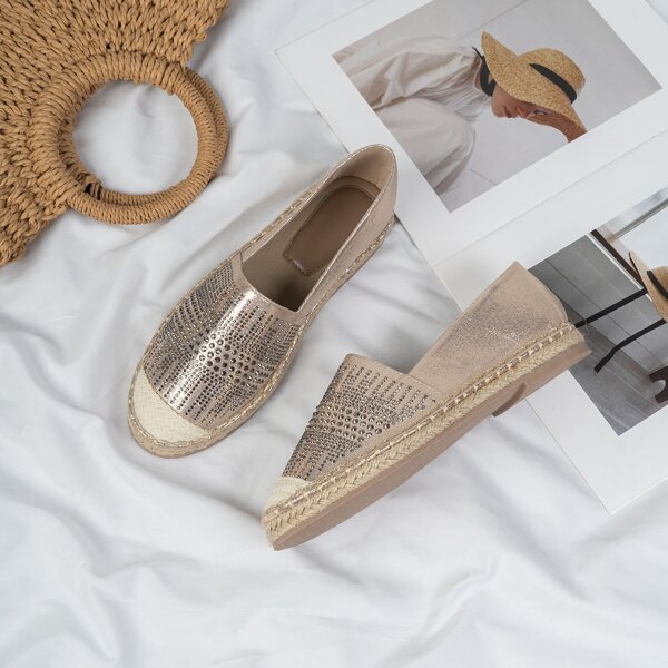 Metallic Rhinestone Decor Espadrilles, Champagne