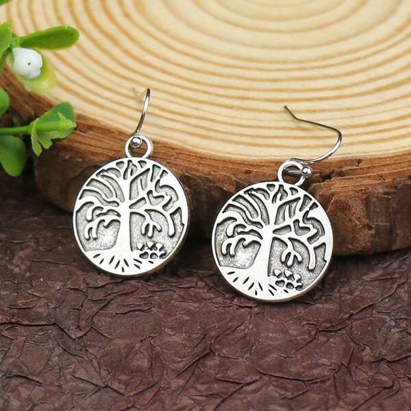 Round Drop Earrings, Antique silver