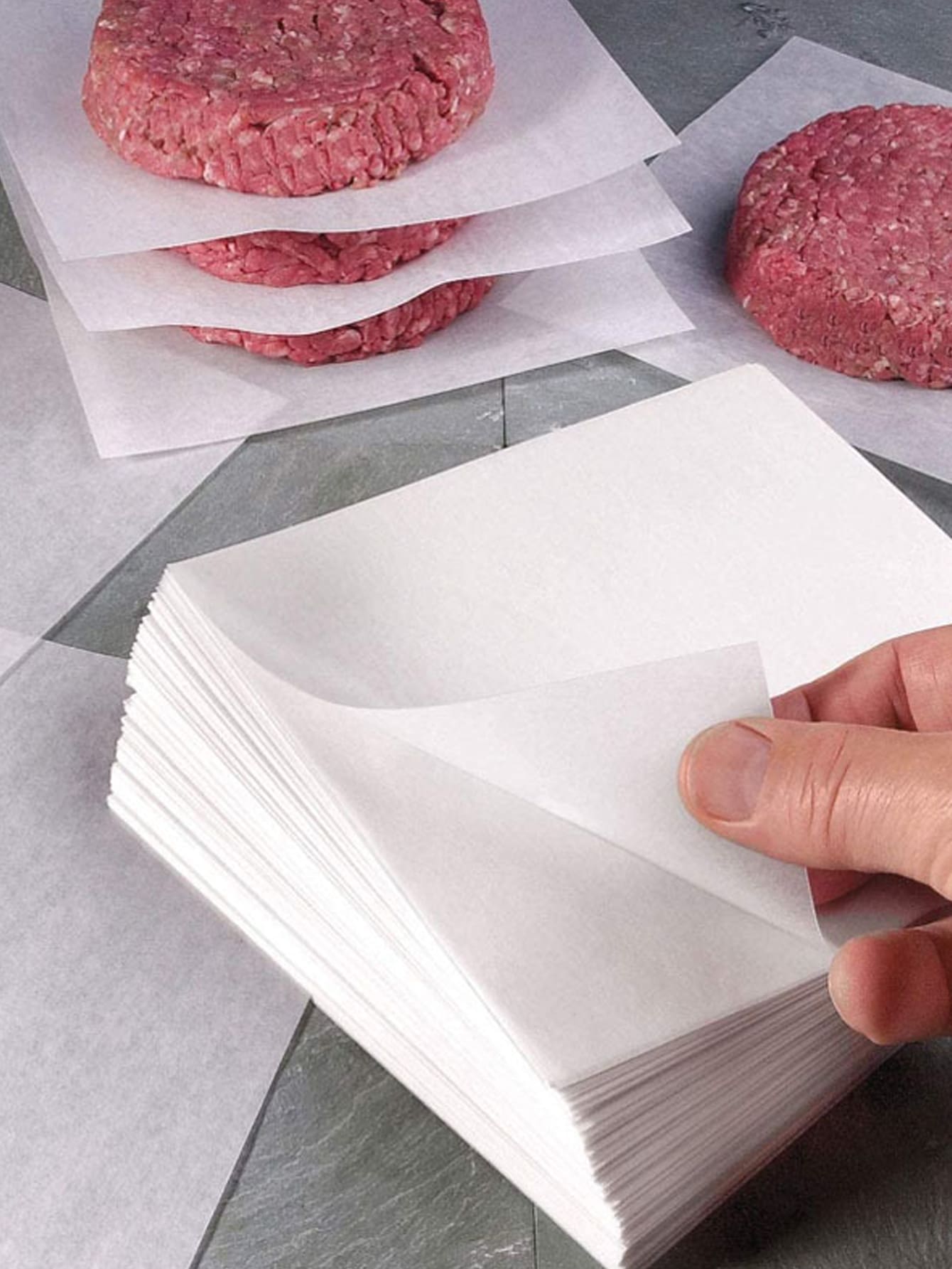 100pcs Oil-Absorbing Burger Patty Paper, Solid Color Square Non-Stick Wax For Separate Frozen Pressed Patties Air Fryer Kitchen Air Fryer Liners Air Fryer Paper Airfryer Air Frier