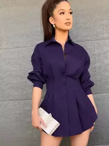 SHEIN BAE قميص ذو ثنايا من الامام مطوي وبأكمام مجمع