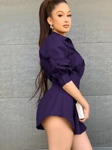 SHEIN BAE قميص ذو ثنايا من الامام مطوي وبأكمام مجمع