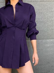 SHEIN BAE قميص ذو ثنايا من الامام مطوي وبأكمام مجمع