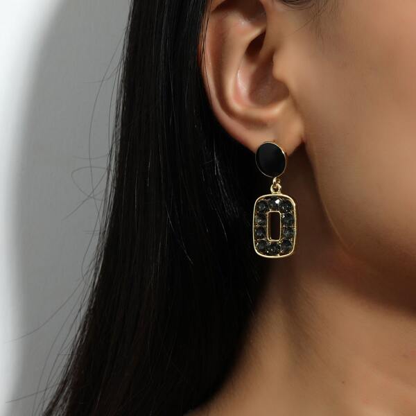 Rhinestone Decor Drop Earrings, Gold