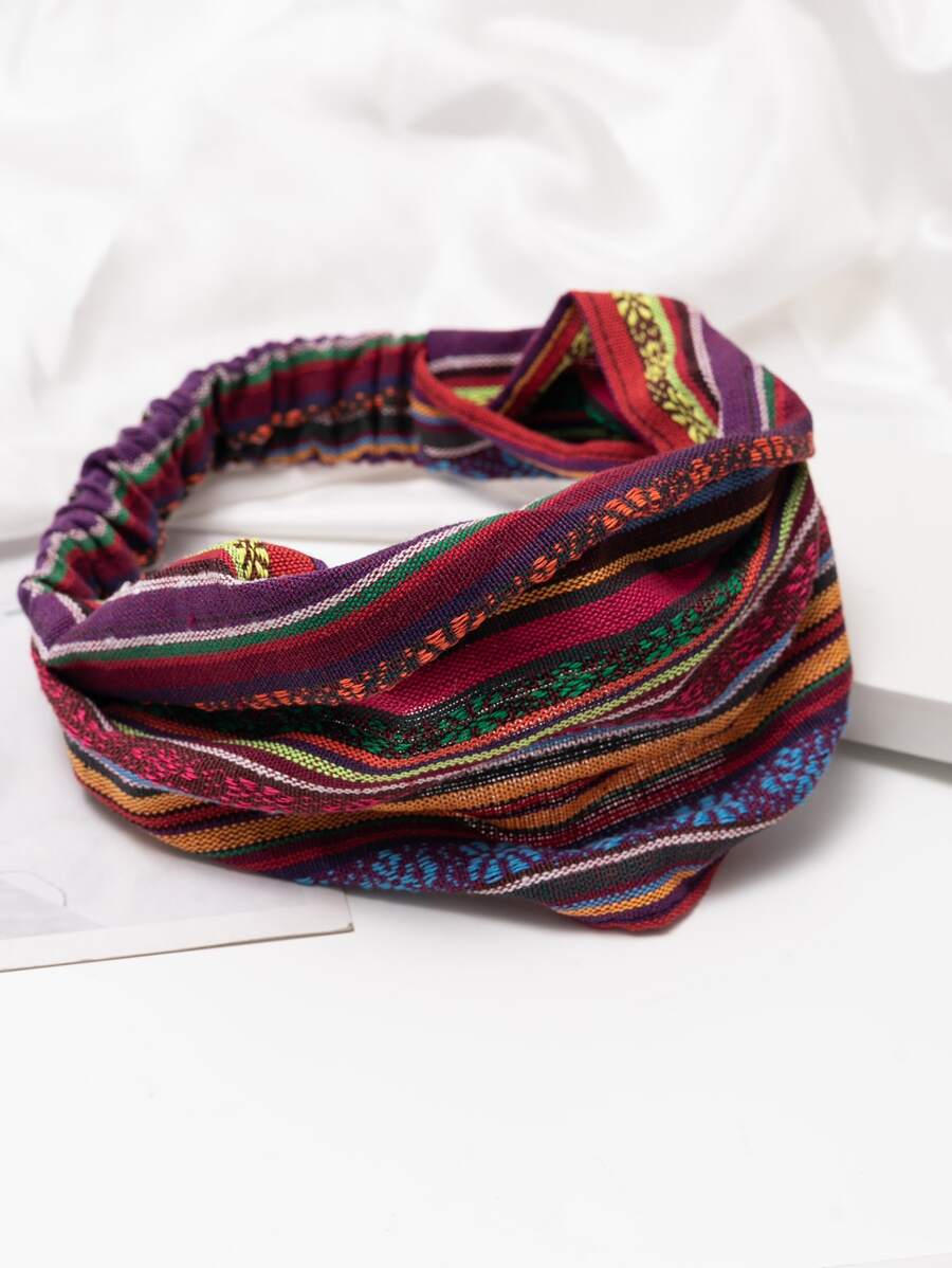 1 pieza Diadema ancha de tela a rayas, adecuada para uso diario, banda para el cabello, turbante, diadema, banda para sudar, útiles escolares, universidad, diademas