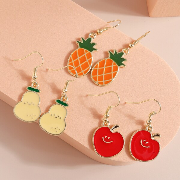 3pairs Fruit Drop Earrings, Multicolor