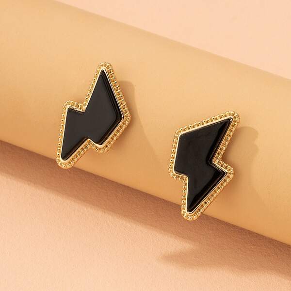 Lightning Shaped Stud Earrings, Black