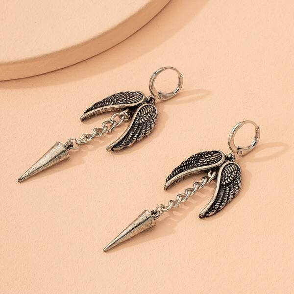 Wing Charm Earrings, Antique silver