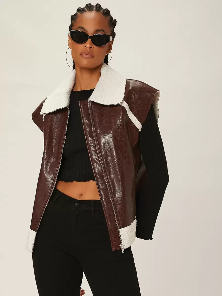 SHEINNeu Cappotto collo in ecopelliccia senza maniche