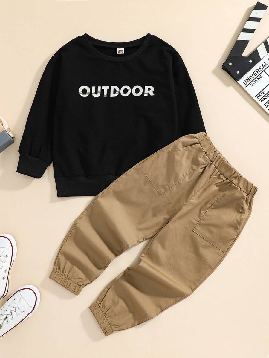 SHEIN Sweatshirt Et Pantalon Graphiques Avec Lettres Pour Jeune Garçon