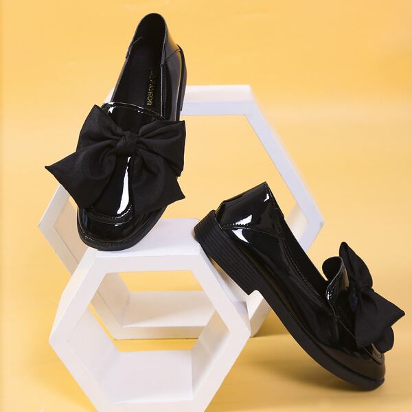 Bow Decor Slip On Loafers, Black