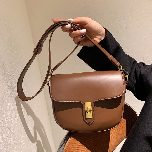 Minimalist Twist Lock Crossbody Bag, Brown