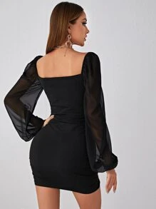 Chiquease Contrast Mesh Bodycon Dress Fall Cloth For Women