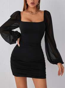 Chiquease Contrast Mesh Bodycon Dress Fall Cloth For Women