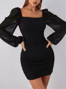 Chiquease Contrast Mesh Bodycon Dress Fall Cloth For Women