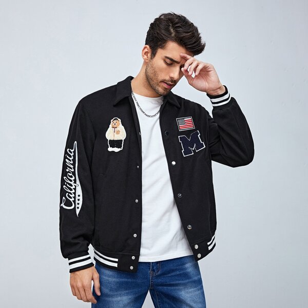 для мужчины Куртка медведя и с текстовой вышивкой заплатка из смесовой шерсти, Чёрный
для мужчины Куртка медведя и с текстовой вышивкой заплатка из смесовой шерсти, Чёрный