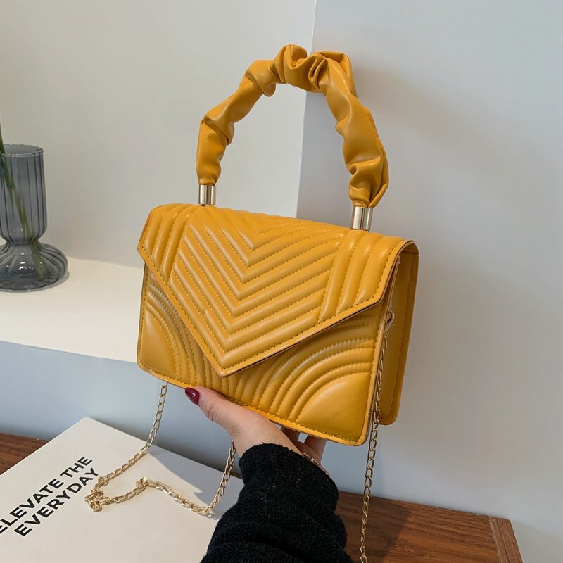 Top Handle Quilted Flap Satchel Bag, Yellow 
Top Handle Quilted Flap Satchel Bag, Yellow