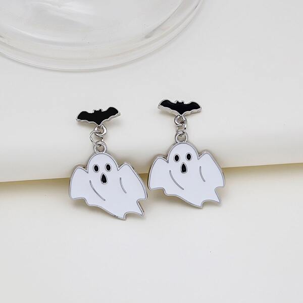 Cartoon Ghost Drop Earrings, White
