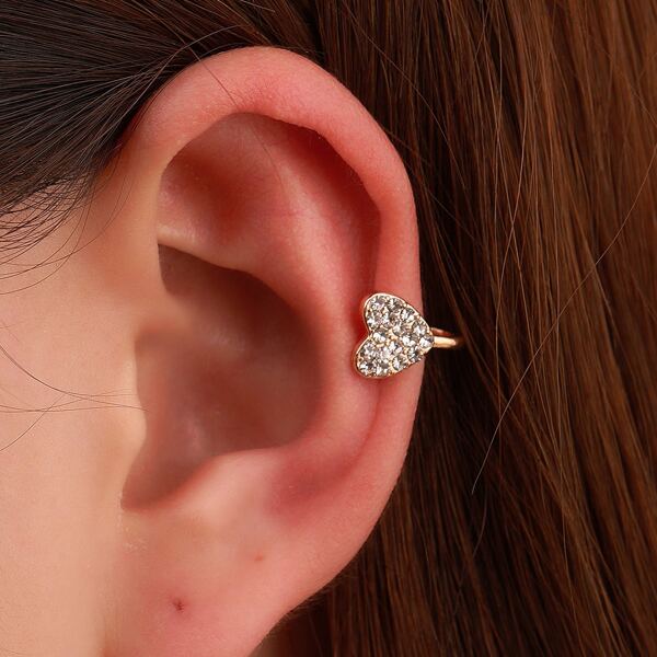 Zircon Heart Ear Cuff, Gold
