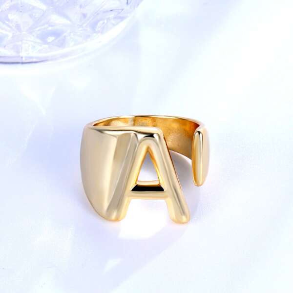 18K Gold Plated Letter Decor Ring