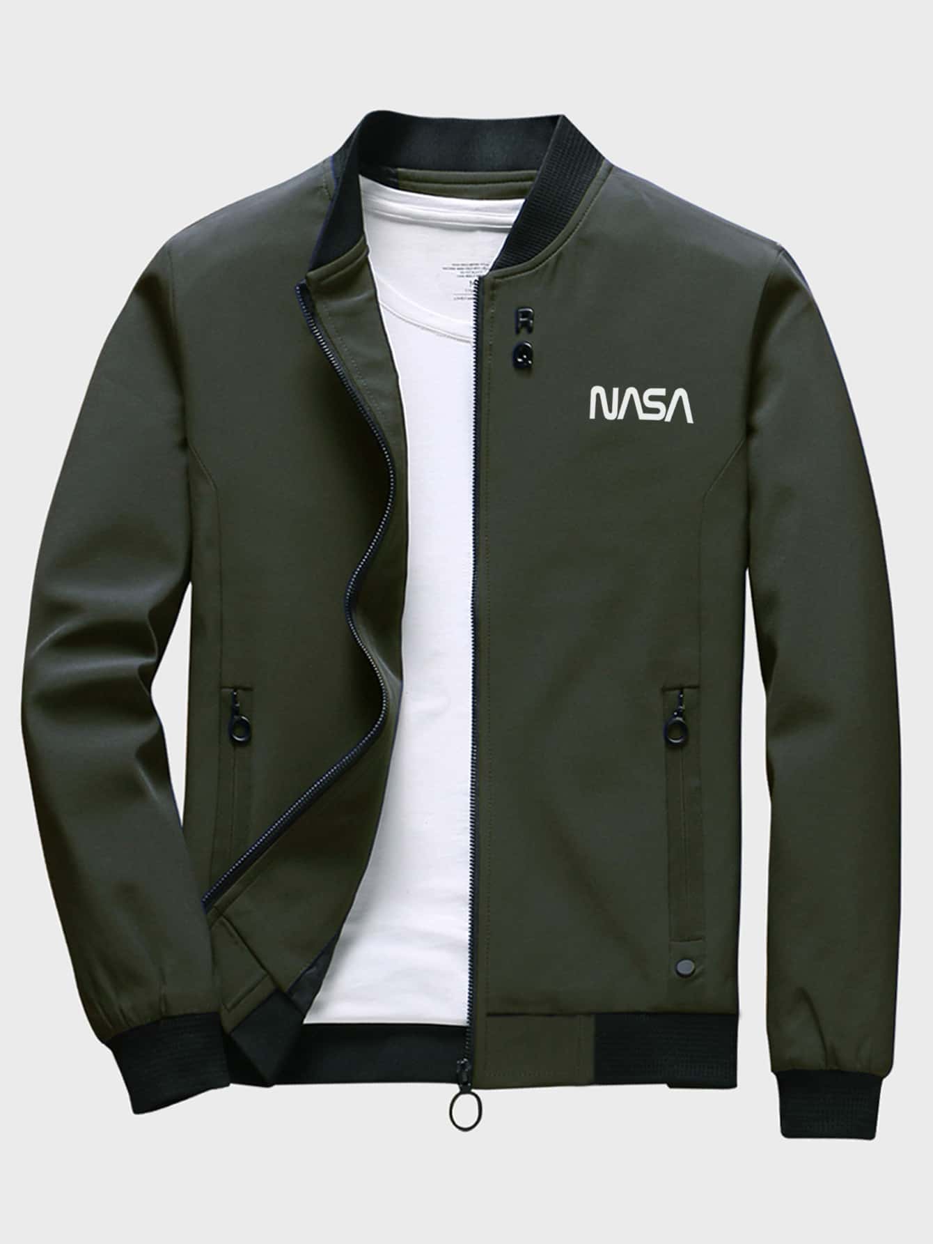 Men Letter Graphic Bomber Jacket Without Tee