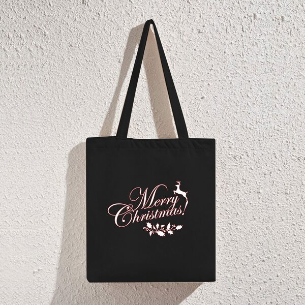 Letter Graphic Shopper Bag, Black