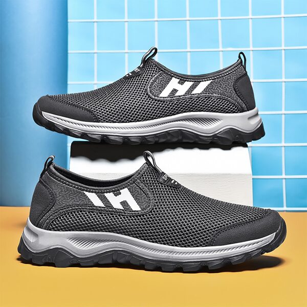 Men Letter Graphic Mesh Slip On Sneakers, Grey