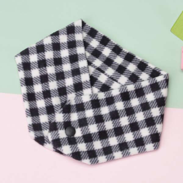 Toddler Kids Plaid Pattern Scarf, Black and white