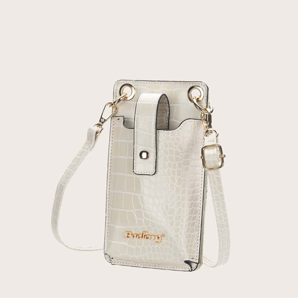 Croc Embossed Letter Detail Crossbody Bag, Beige