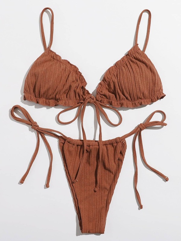 Ba Ador Bikini Con Cord N Lateral Ribete Con Fruncido Mode De Mujer Shein Espa A