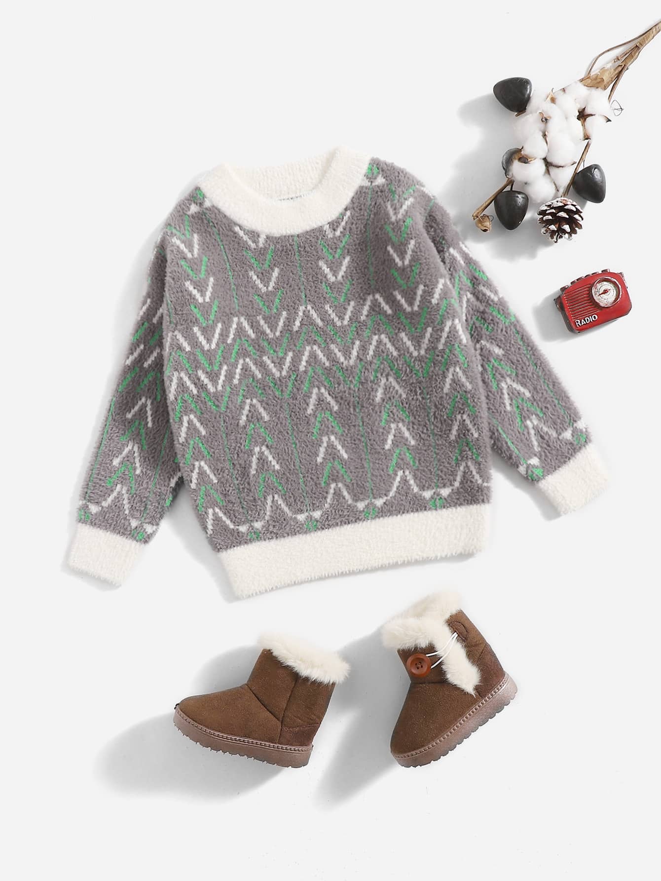 Niñitos Jersey con patrón geométrico de peluche