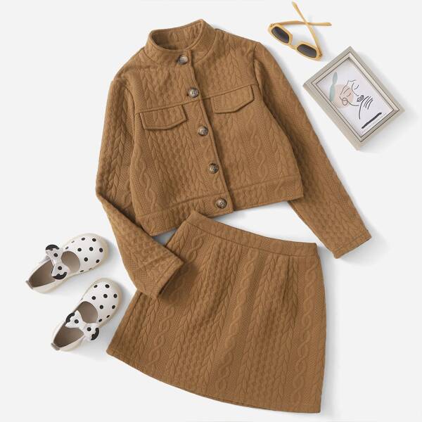 для девочек Кабель текстурированный Куртка & Юбка, Коричневые
для девочек Кабель текстурированный Куртка & Юбка, Коричневые