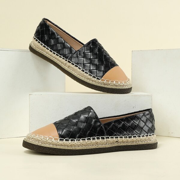 Braided Design Slip-On Espadrille Flats, Black
