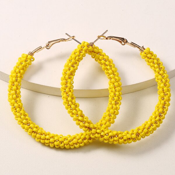 Glass Beaded Hoop Earrings, Yellow