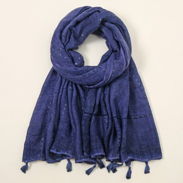 1pc Tassel Decor Scarf, Navy blue