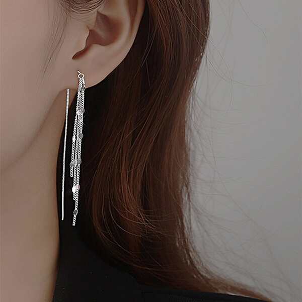 Chain Decor Threader Earrings, Silver