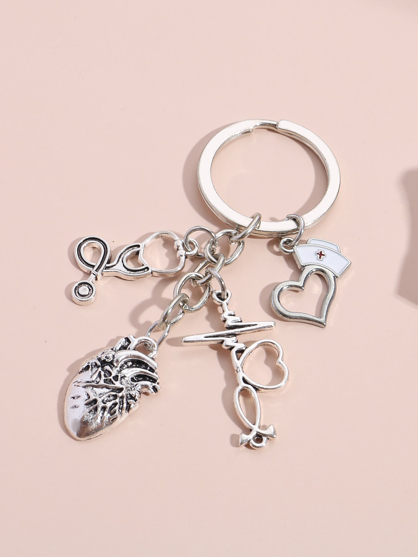 Heart & Stethoscope Pendant Keychain