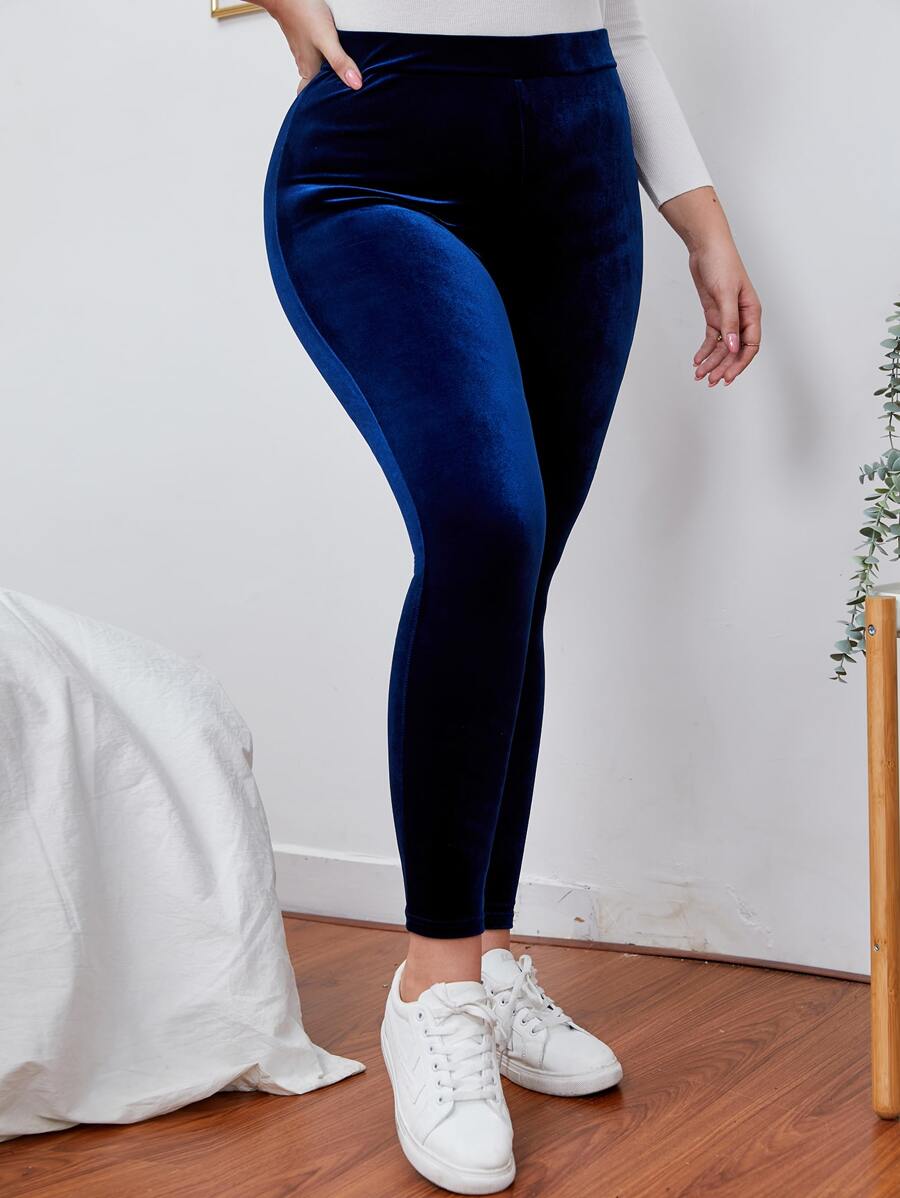 SHEIN LUNE Plus High Waist Velvet Leggings
