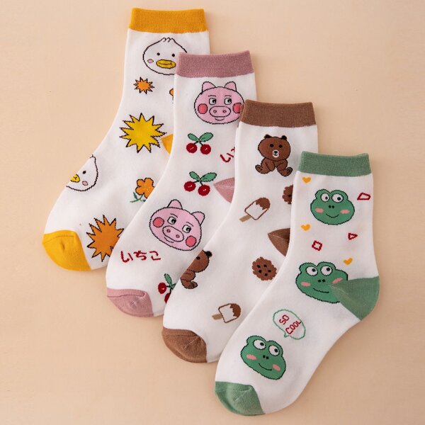 4pairs Cartoon Pattern Socks, Multicolor